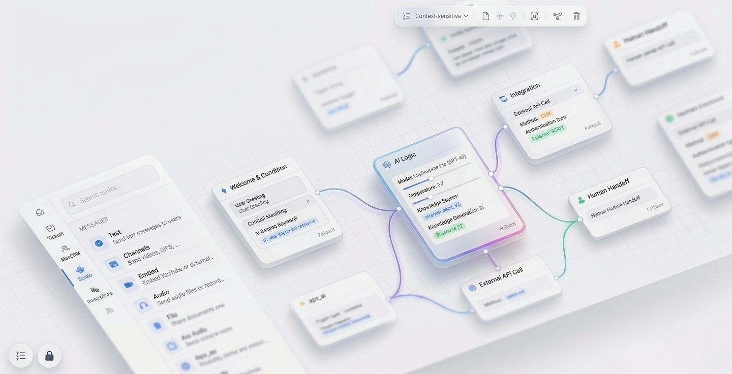 No-code WhatsApp chatbot builder interface